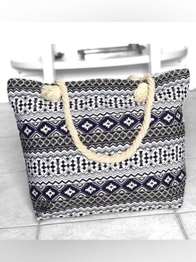 New Aztec Neutral Canvas Women's Summer Beach Medium Size Tote Bag